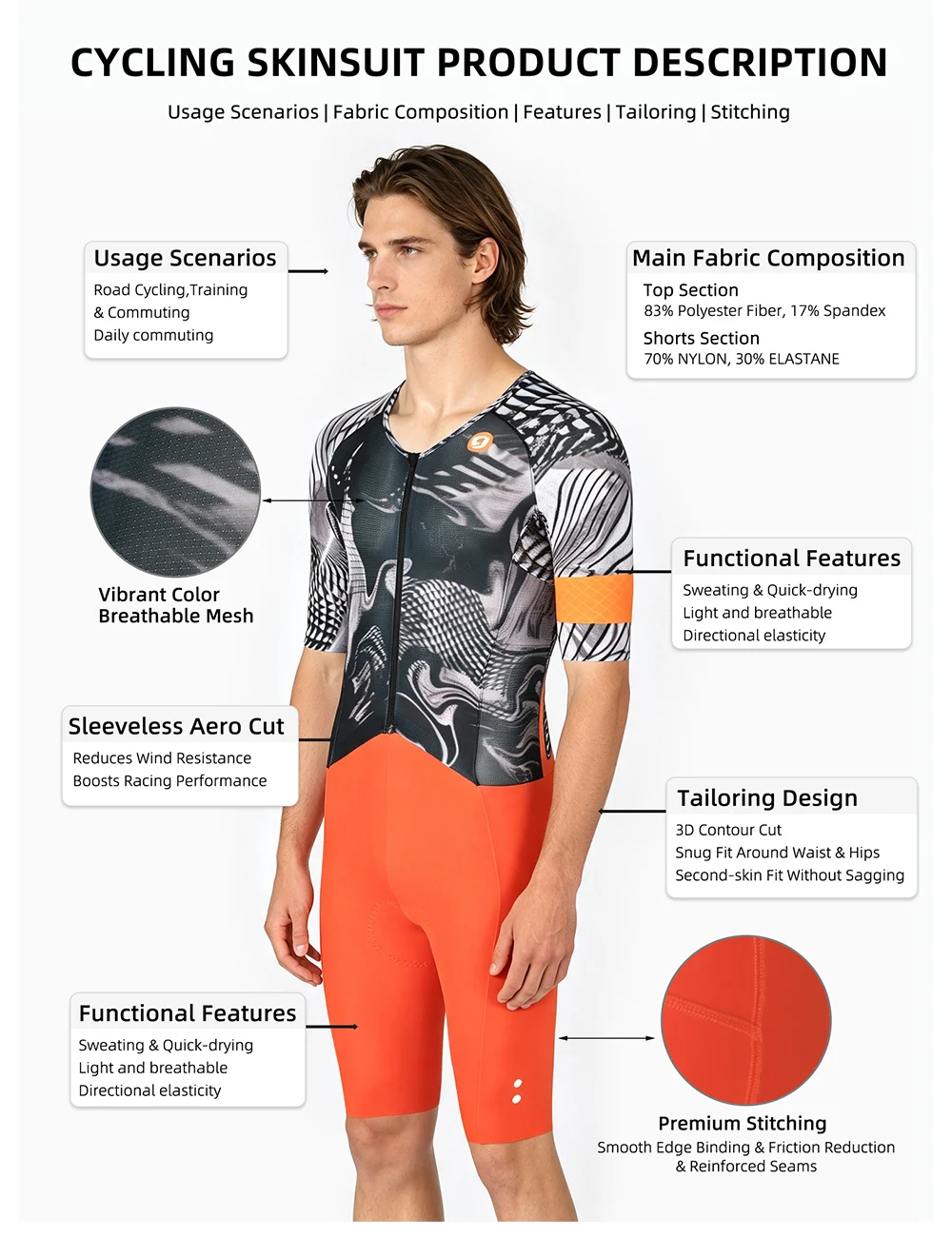 Cheji Herren Pro Team Aero Rennanzug – Detail 2