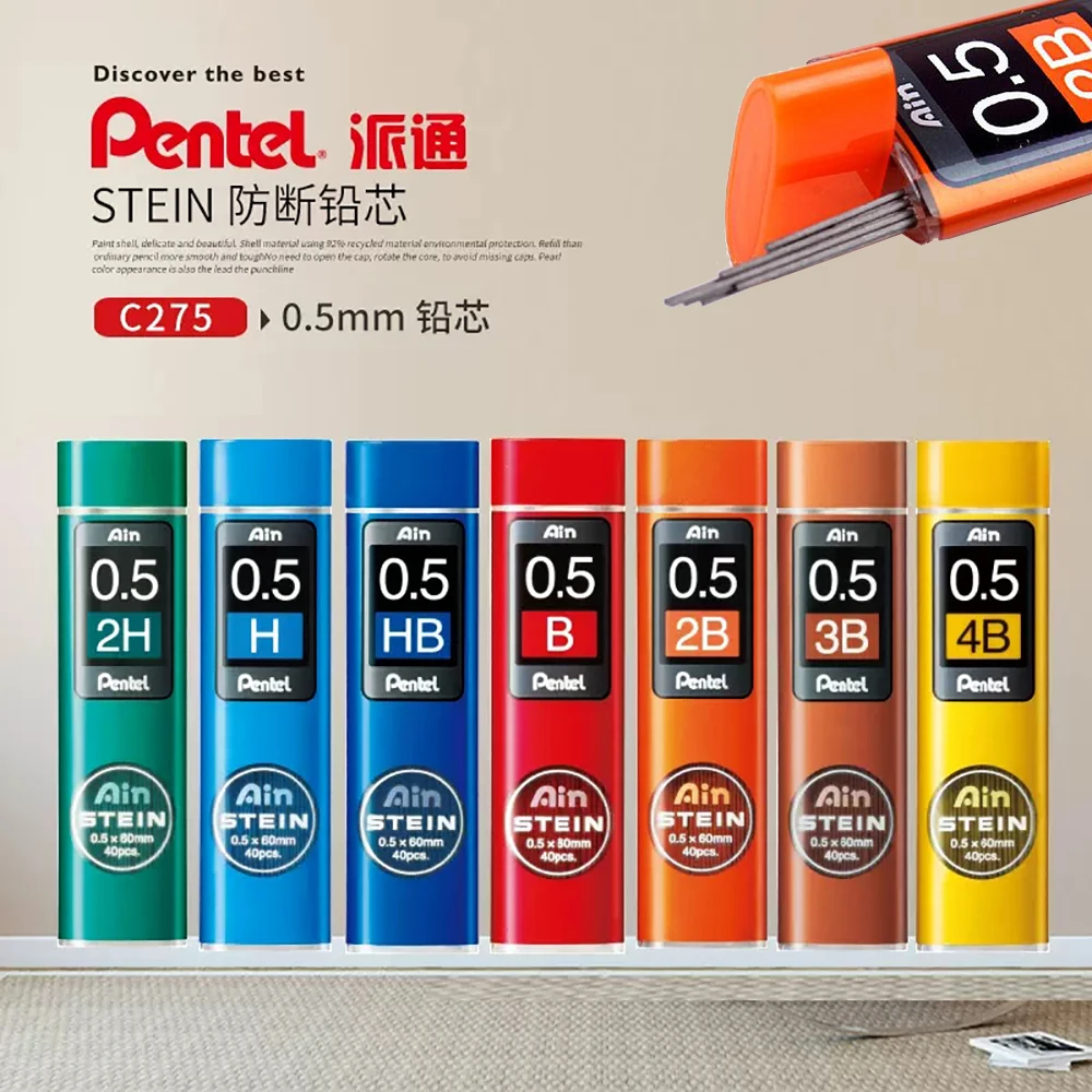 

7 Box Japan PENTEL Mechanical Pencil Refill STEIN Break-proof Lead Refill Automatic Movable Pencil 0.5MM C275 Stationery Kawai