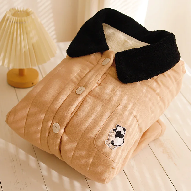 

Sleepwear for autumn and winter, cute pure cotton, three-layer cotton jacket, men's thick and wearable, winter home clothes