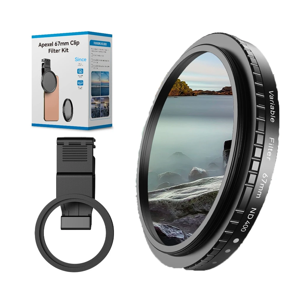 

APEXEL 67MM Circular Polarizing CPL Filter Camera Lens Filter for Phone with Metal Cold Shoe Phone Clip Multi NANO Coated Glass