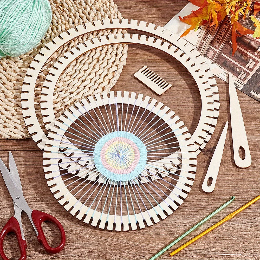 6-teiliges Webrahmen-Set aus Buchenholz für Anfänger, Nadel- und Kammzubehör für DIY-Wandteppiche, Untersetzer und Dekorationen