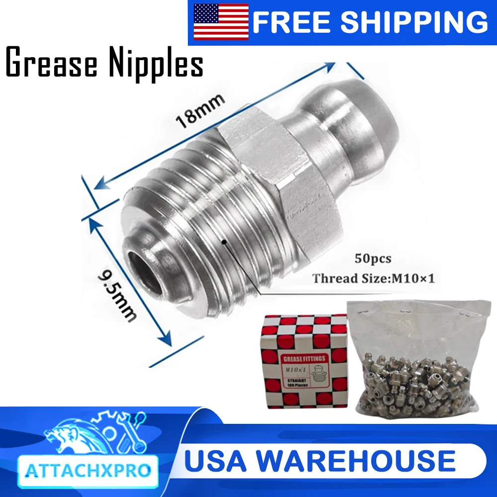 

ATTACHXPRO Free Shipping 50pcs Grease Nipples for Mini Excacator Attachments 18mm*9.5mm 2026 for RIPRPA Digswift Digmaster mechp