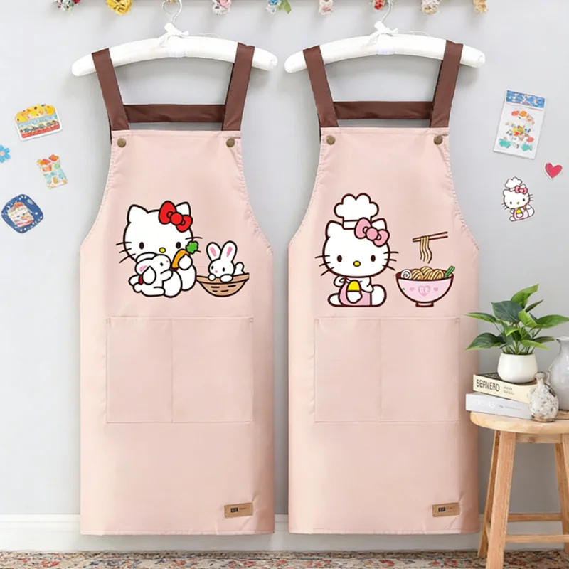 

Hello Kitties Apron Women Kawaii Anime Home Coffee Baking Restaurant Aprons Waterproof Oil Resistant Sleeveless Pinafore Gift