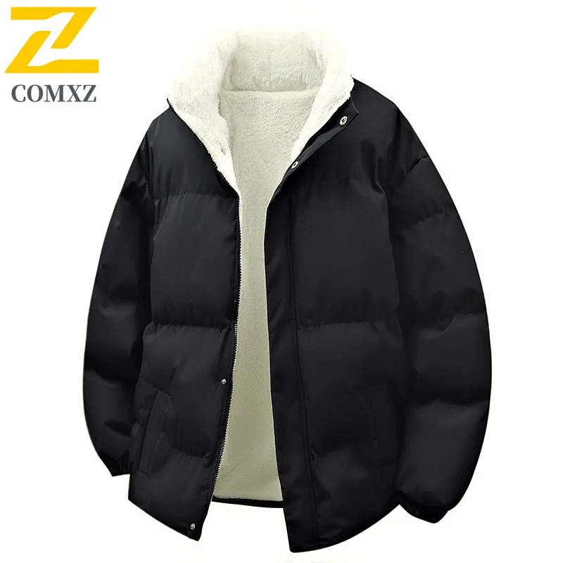 COMXZ Men Fleece Lined Jacket Winter Autumn Korean Style Waterproof  Windproof Hooded Outdoor Sports Casual Solid Color Coat