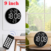 9 inch Silent Led Electronic Round 3D Large Wall Clock Digital Temperature Humidity Date Display Alarm Clock Modern Home Decor