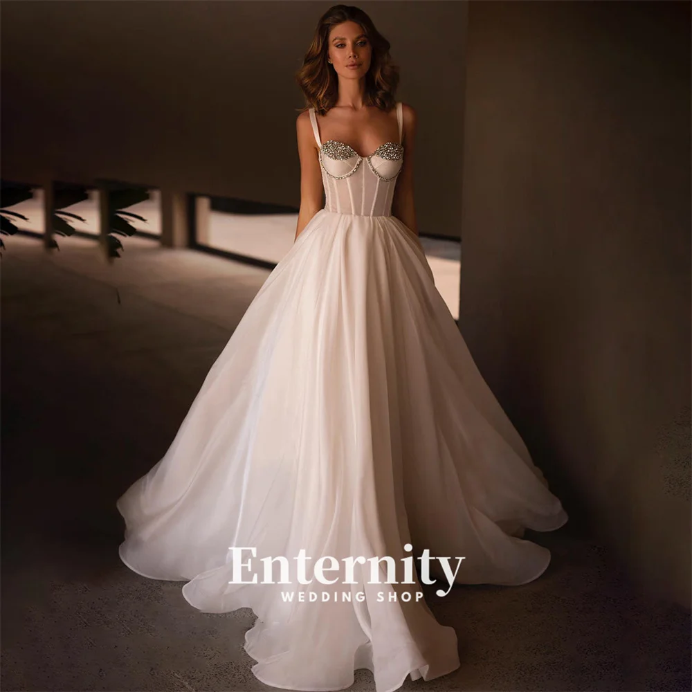 Vestidos de novia de línea A personalizados, escote Corazón, tirantes finos, plisados, vestido de novia para mujer