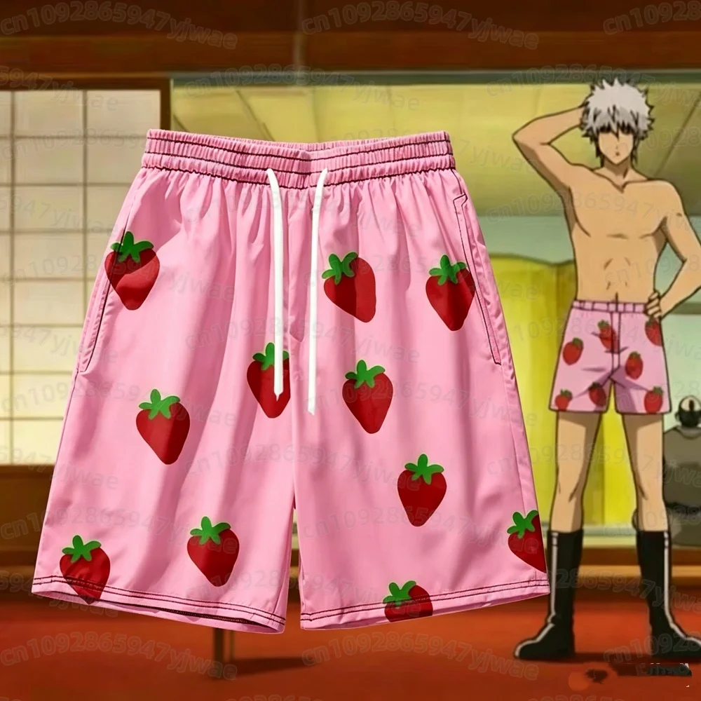 2026 Men's Pink Strawberry Short Pants   Anime GINTAMA Sakata Gintoki Cosplay Costume Unisex Party Men Beach Shorts Pants