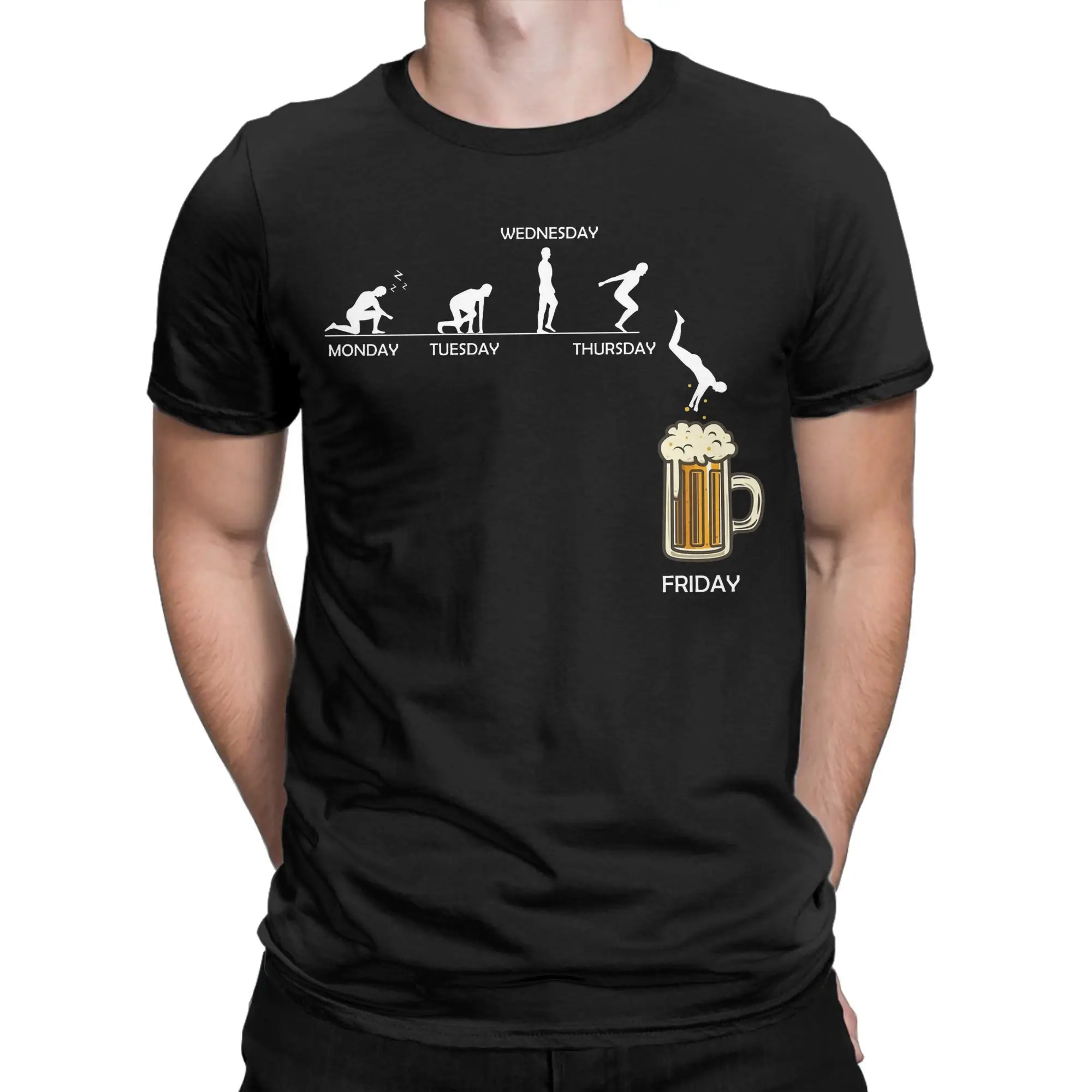 Oversized T-Shirt Beer Jumping into the Beer Friday Evolution 100% Cotton T-Shirts for Men's Summer Y2K Retro Short Sleeve Tees