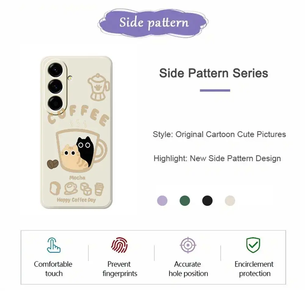 القط القهوة نمط قضية الهاتف لسامسونج A56 A55 A54 A53 A52 5G A36 A26 A16 A06 A35 A25 A15 A34 A24 A14 A33 A32 A23 A13 غطاء