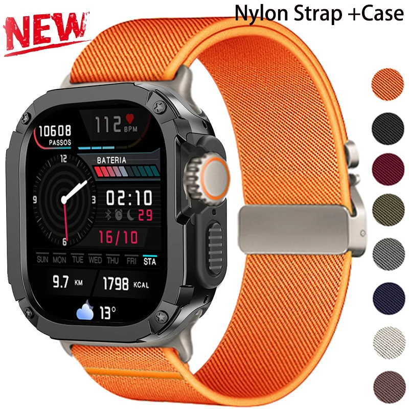 Nylon strap +Case For Apple watch S10 46mm 42mm Ultra 2 49mm 9 8 7 45mm 41mm Sport breathable band For iwatch 6 5 4 44mm 40mm