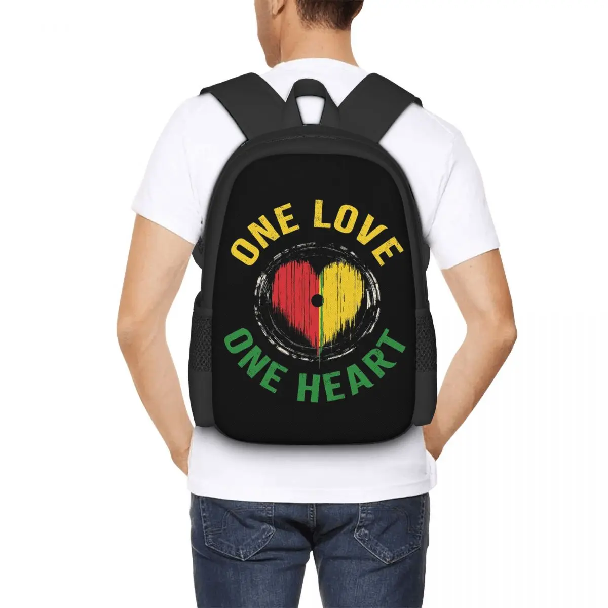 Reggae Rasta ONE LOVE ONE HEART Essential Student Backpack School Bag Hiking Travel Daypack Fashion Bookbag Shoulder Bags