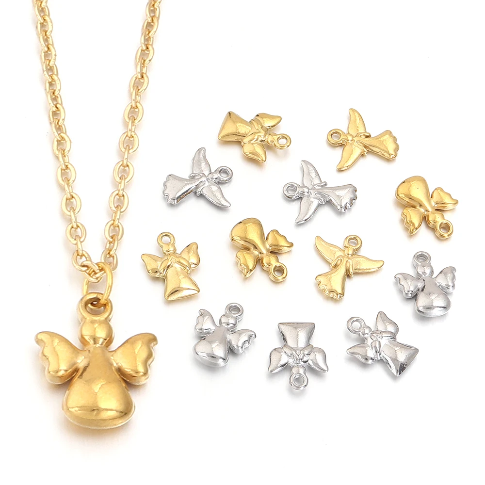 

5pcs/Lot Gold Color Multistyle Charm Little Angel Pendant Vintage Accessories For Women Stainless Steel Charm DIY Jewelry Making