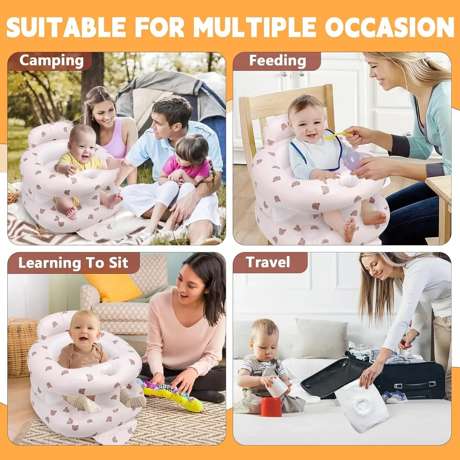 مقعد أطفال قابل للنفخ لمدة 6-12 شهرًا كرسي أطفال ملفوف مع مضخة هواء مدمجة ومقاعد وأرائك محمولة للرضع للجلوس #4