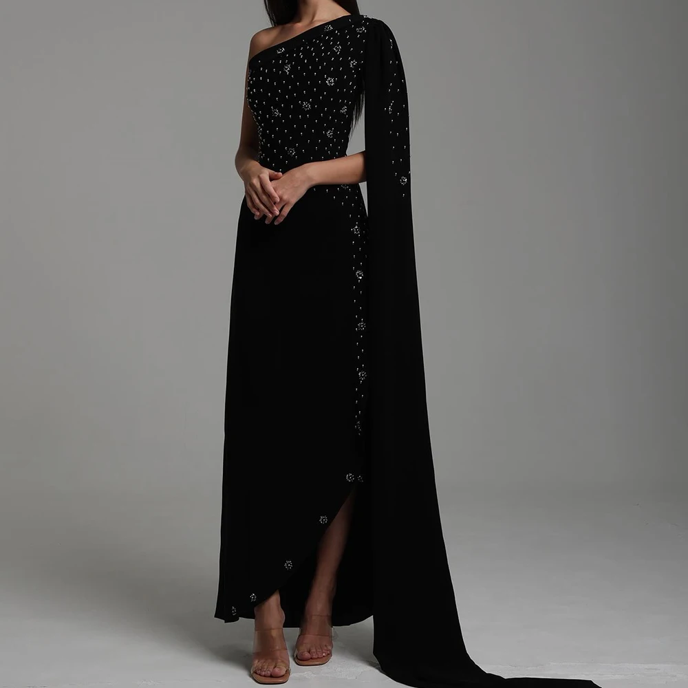 

Customized Temperament Crystal Strapless Jersey Sleeveless Evening Dress Fashion Straight Celebrity Gowns Vestido De Noche