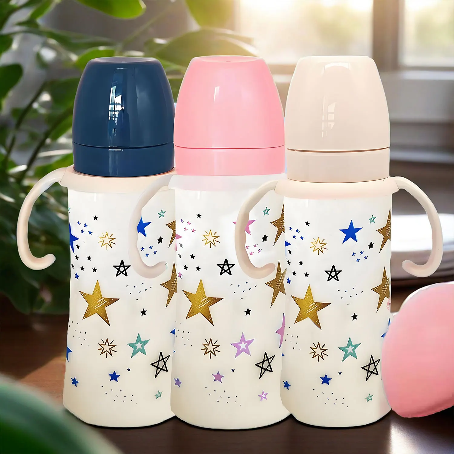 

1 шт., сверхлегкая бутылочка против падения и колик для маленьких мальчиков, мультяшный звездный узор, полипропиленовая бутылка большой емкости 330 мл с широким горлышком