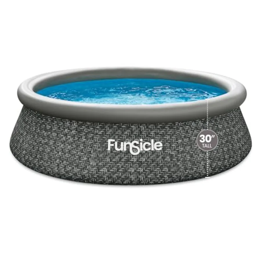 

Above ground swimming pool for backyard use, PVC material, blue color, quick inflatable setup with top ring design
