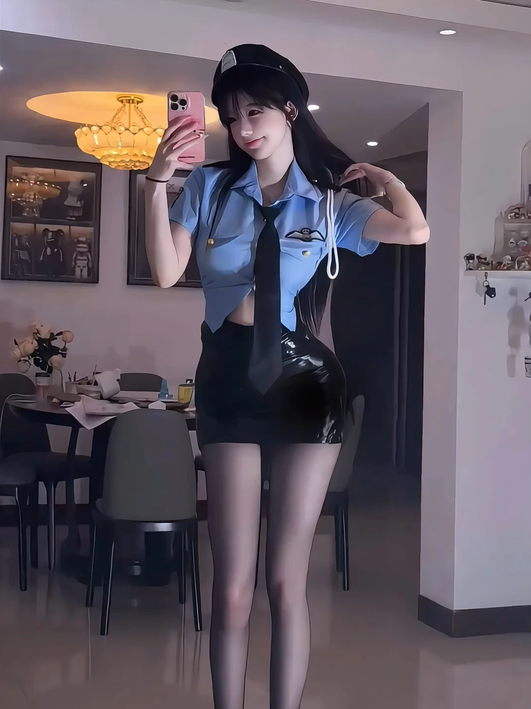 

Sexy Retro Bar Roleplay Air Stewardess Uniform Short Sleeve Shirt And Skirt Set for Young Women Summer Fashion Outfit Polyest...