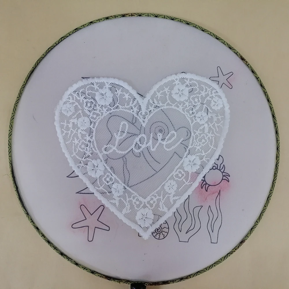 White Lace Heart Applique with Love Embroidery for Wedding Dress Lace Heart Patch Handmade Sewing Project Lace Fabric Fan Decor