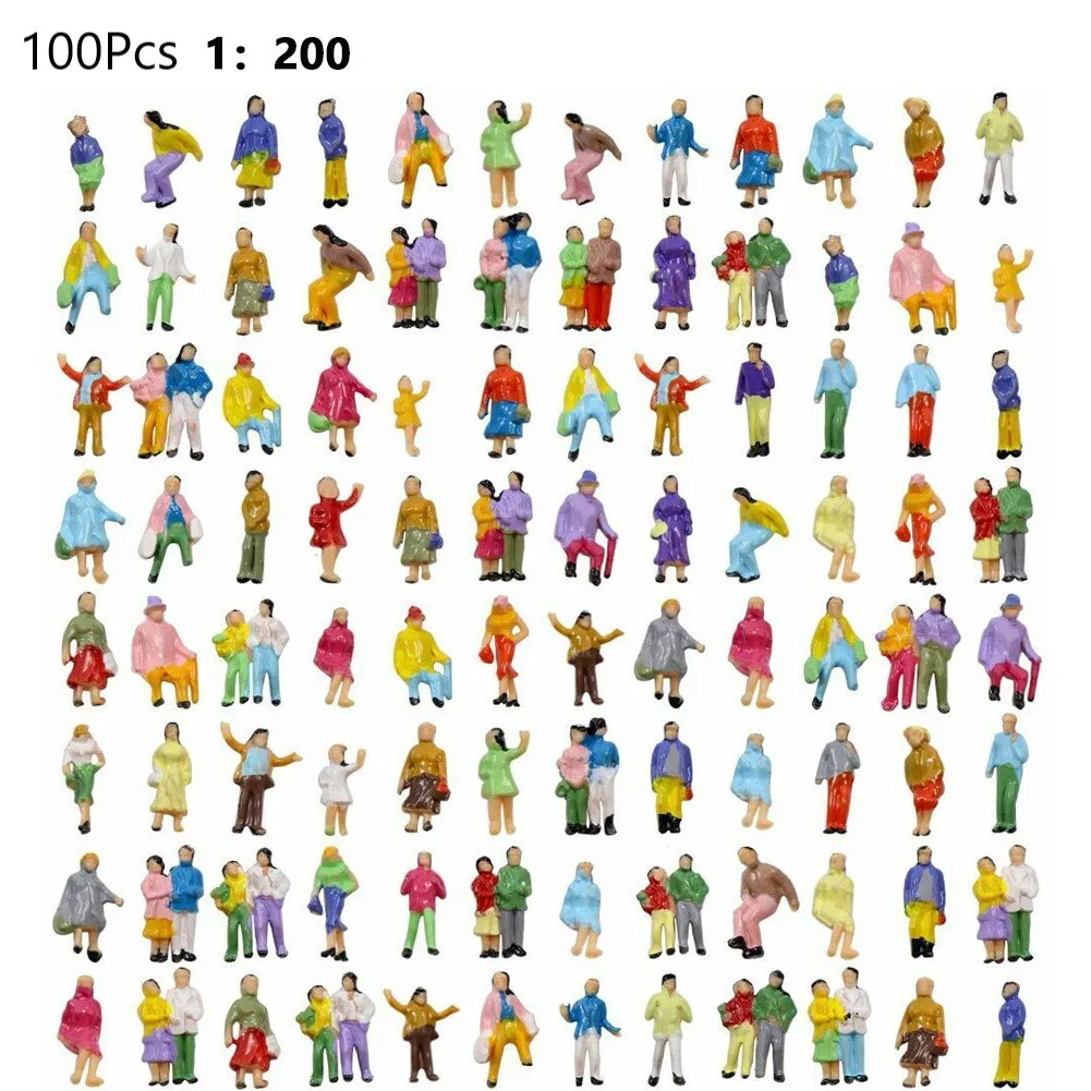 100Pcs Painted Figures 1:200 Scale People Model Miniature Figures N Scale Painted Scenes Modelling People Different Poses