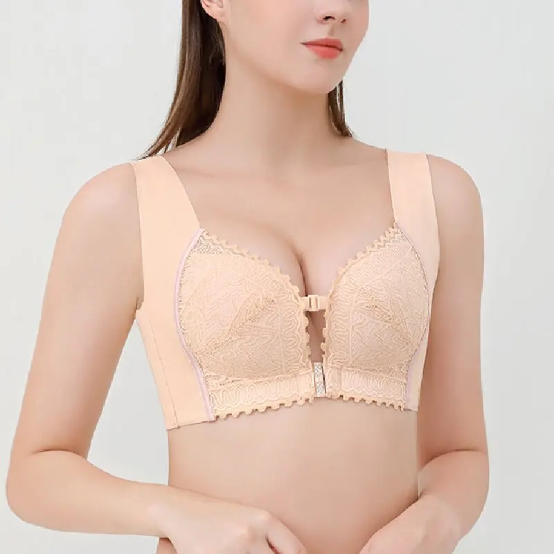 Invisible Seamless Vest Plus Size Dual Front Buttons Bra without steel wires Gathering anti-sagging comfortable breathable bra