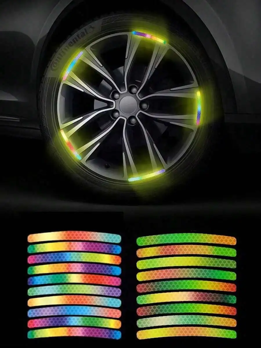 

Laser Rainbow Holographic Reflective Wheel Strip – Waterproof TPU 3D Arrow Decal For Motorcycles, Bikes, Scooters, And Vehicles