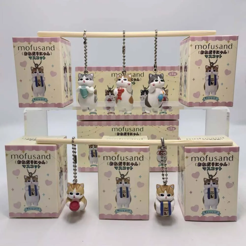 Mofusand Kawaii القط المفاتيح صندوق أعمى لطيف أنيمي الشكل قلادة لعبة حامل نمط عمل الشكل مع تشكل الطعام تحصيل هدية #1