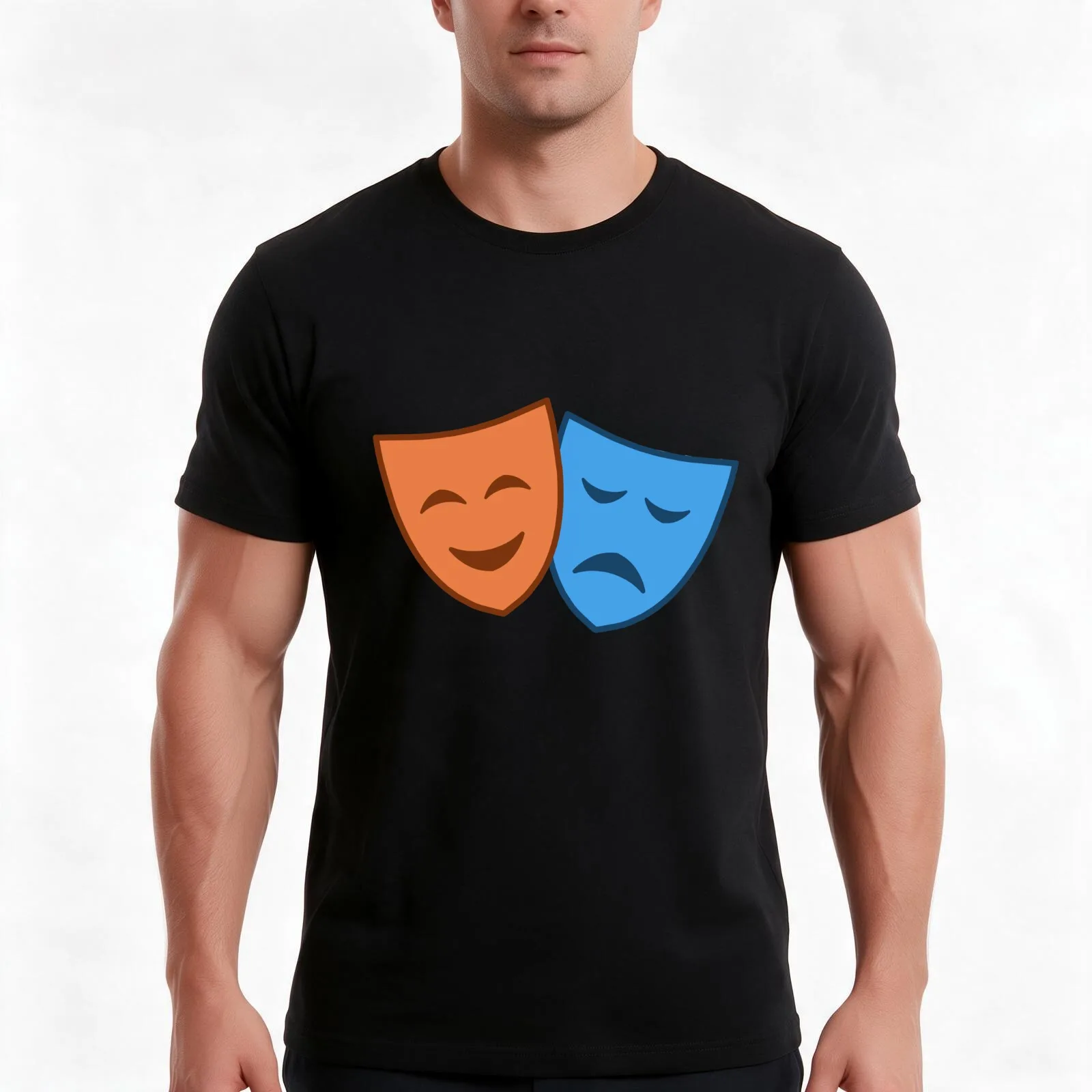 Comedy/ Tragedy Masks T-Shirt, Summer Casual Cotton Tee, Oversized Streetwear Tops, Vintage Graphic Print, Unisex Men Women