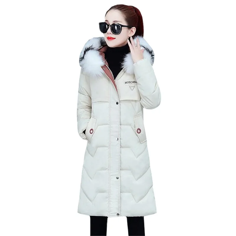 UHYTGF Winter Jacket Women Winter Female Long Coat Fur collar Winter Coat Women Loose size Parka Women Warm Down Jacket Coat 577