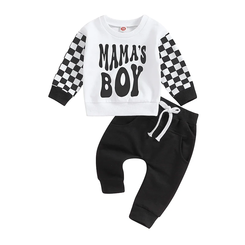 

Toddler Baby Boy Clothes Mamas Boys Long Sleeve Letter Sweatshirt Pants Set Infant Newborn Fall Winter Outfit