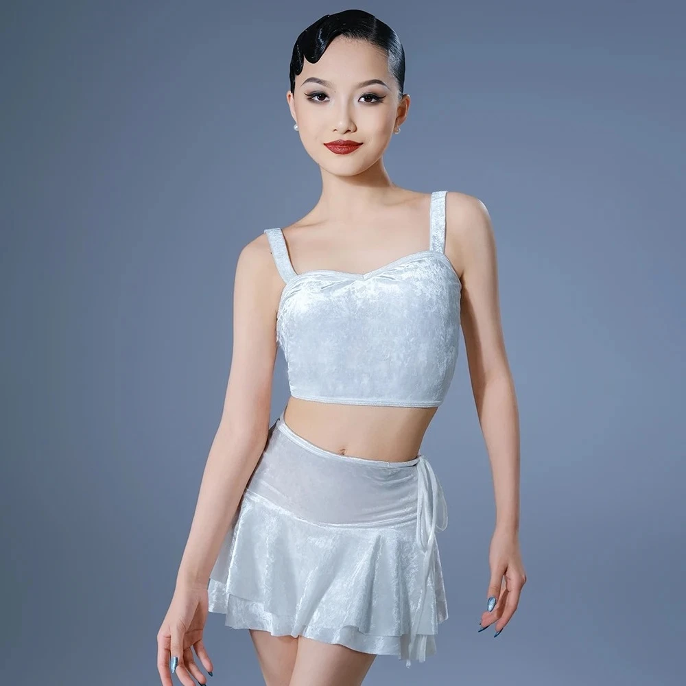 dance-costume-2025-glossy-suede-spaghetti-strap-dress-premium-summer-training-wear-for-girls-kids-practice