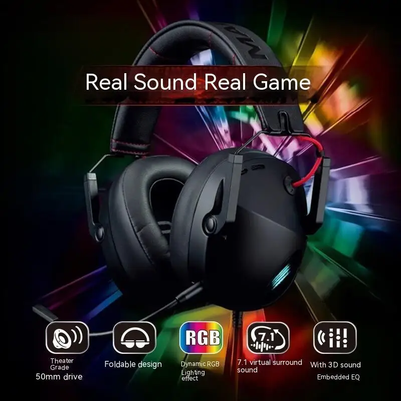 MAD CATZ PILOT 5 Wired Gaming Headset 7.1 Surround Sound Mixing Anc Dynamic RGB Pc Gamer Game Earphones Hi Res Earphones Gift