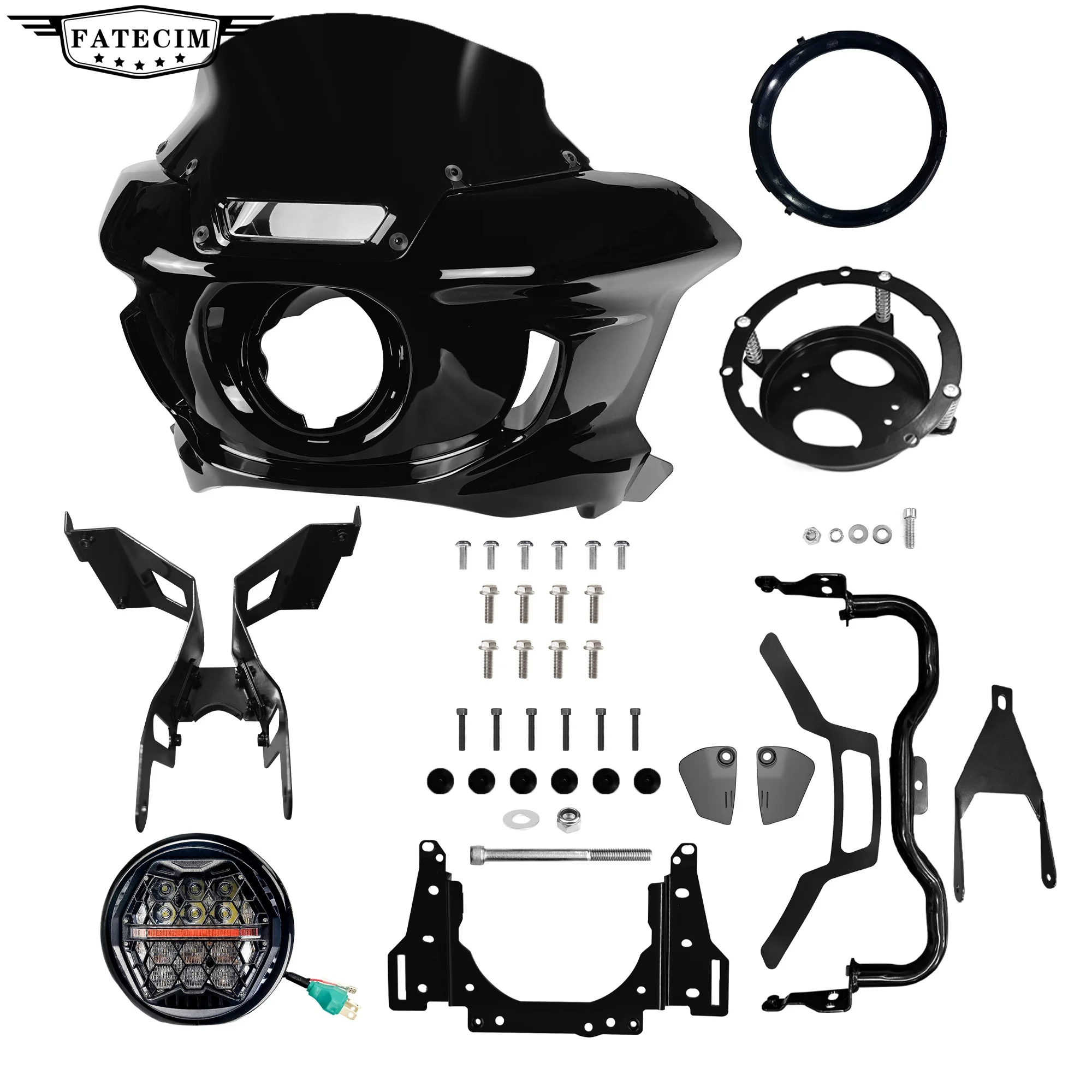ST Fairing Dyna Brackets Fairing 7" Black ST Windshield & 5.75" LED ST Headlight For Harley Dyna FXD FXDC FXDLS FXDB FXCW FXDWG