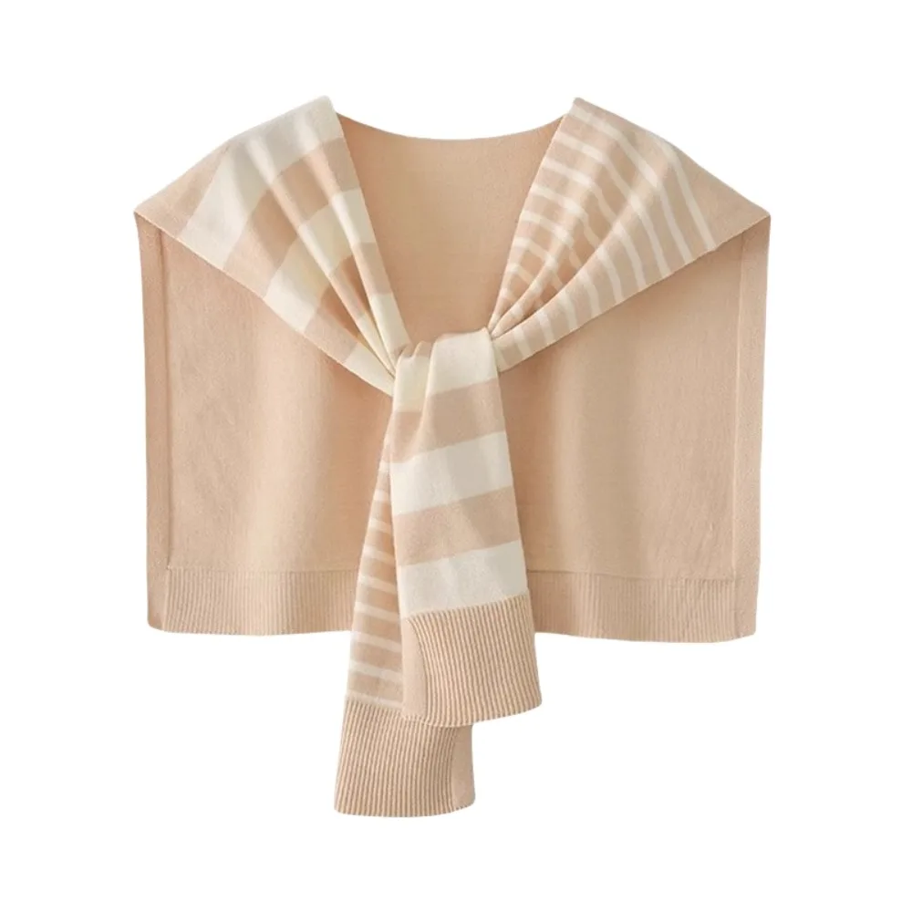 

Simple Sunscreen Men Knitted Shawl Wraps Korean Style Asymmetry Stripe Scarf Cloak Knotted Fake Collar Wraps Clothes Decoration