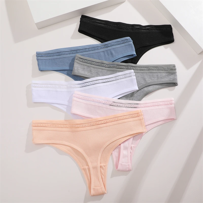 FINETOO 3PCS Cotton Striped Underwear for Women Sexy Hollow Out Waist Briefs Female Stretch Low Rise Lingerie Solid Panties S-XL