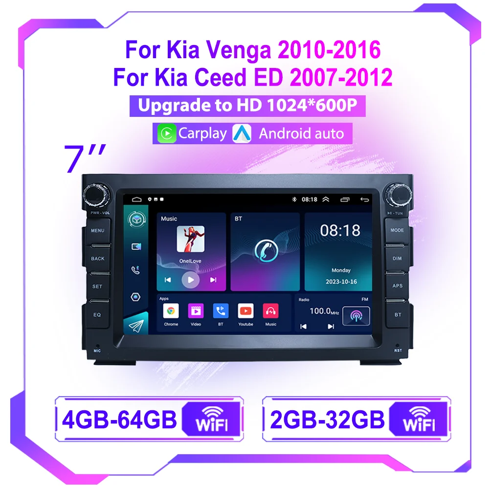 Android 13.0 Car Radio for Kia Ceed Venga 2007-2016 with GPS Navigation WiFi Multimedia Player Wireless Carplay Head Unit Stereo