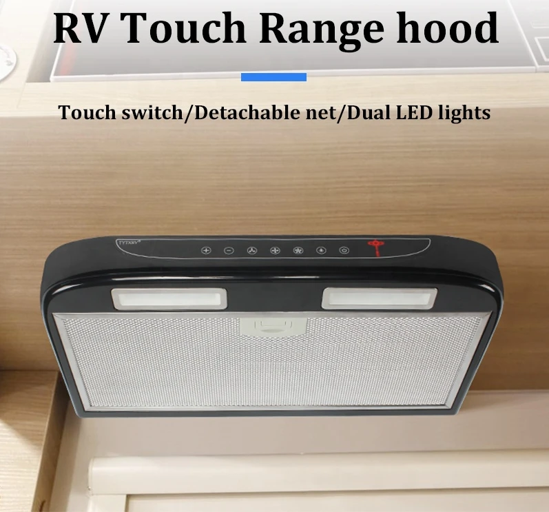 12V jarak dapur mobil tudung baja tahan karat dengan lampu LED dapat dilepas untuk membersihkan karpet motor Camper Range Hood