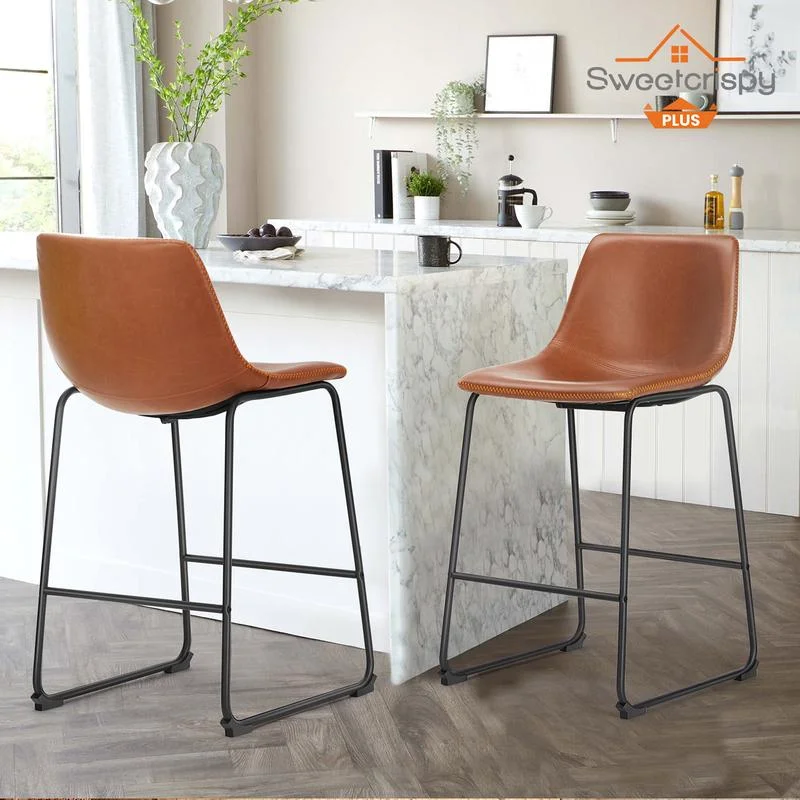 Counter Height Bar Stools, Leather Barstools Modern Bar Stools with Back, Counter Stool Armless Bar Chairs with