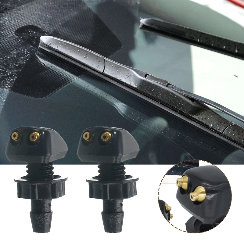 2pcs Windshield Washer Nozzles Replacement Car Dual Holes Water Sprayer Windshield Washer Nozzle Wiper Water Spray Jet Kit