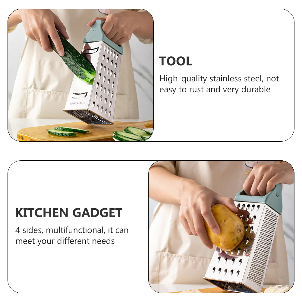 

Stainless Steel 4-Sided Box Cheese Vegetable Grater Kitchen Gadget Multipurpose Light Comfortable Handle Household Use
