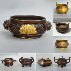 Antique Copper Incense Burner Xuande Stove Incinerator Candlestick Triangle Stove Metal Craft Home Decorations