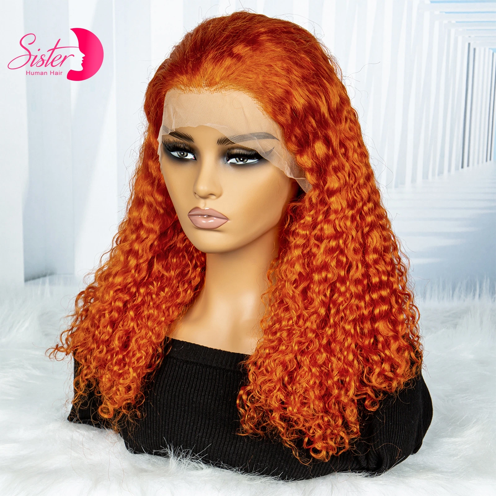 12A Double Drawn 300% Density Ginger Orange Water Wave Human Hair Wigs 13x4 Lace Frontal Bouncy Curly Human Hair Wigs for Women