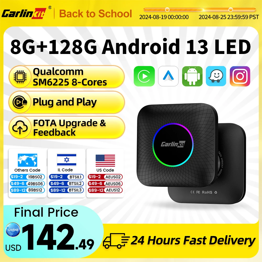 

8G+128G Carlinkit CarPlay Ai Box LED Android 13 Wireless Android Auto CarPlay Video TV Box For VW Ford Kia Toyota Honda Benz BYD