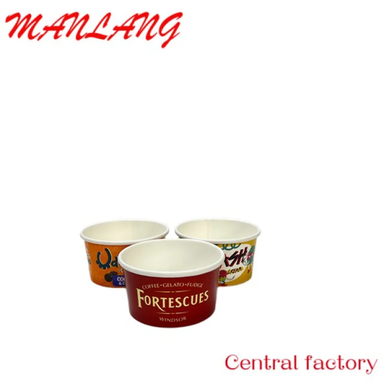 Custom  Custom Logo Printed Ice Cup Yogurt Gelato Bowls  Disposable Single Wall Paper Cup With Lid And Spoon