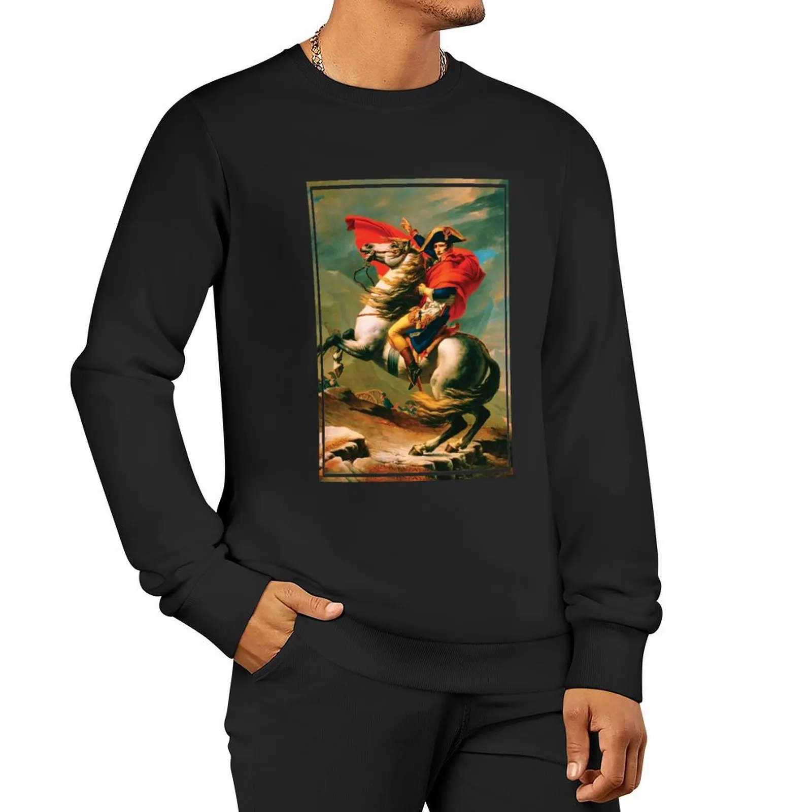 Napoleon at the Great St. Bernard by Jacques Louis David Pullover Hoodie japanese style anime clothing graphic sweatshirts