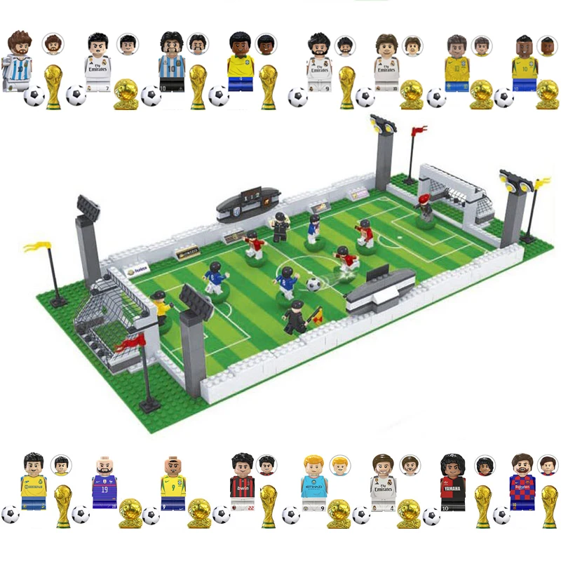 New Football Soccer Field Stadium World Team Players Soccer Figures Game Building Blocks Toys Gift Children