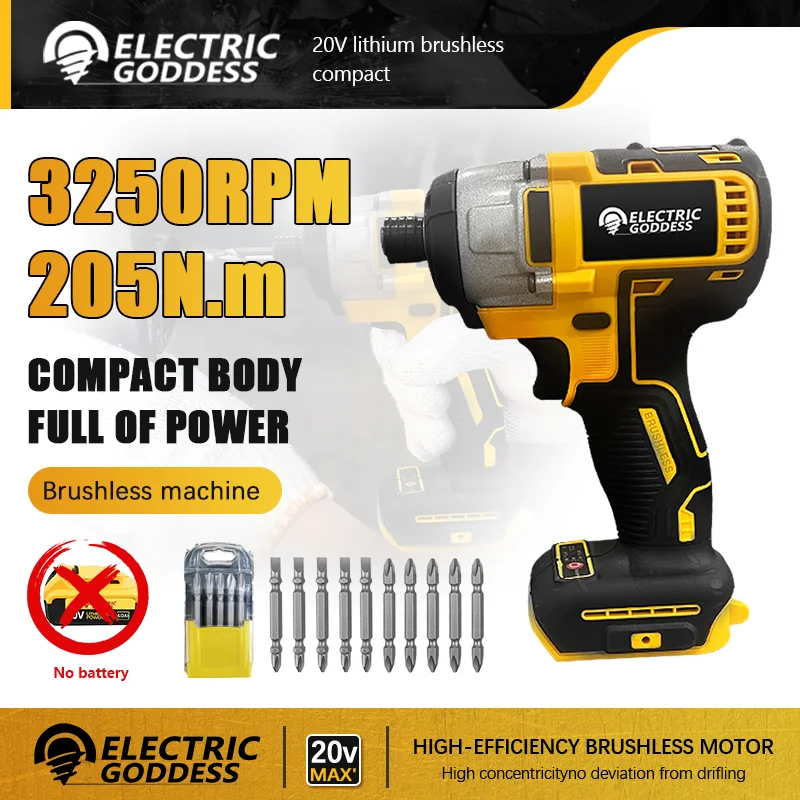 

Electric Goddess High-Efficiency Brushless Motor Compact Cordless Wrenches Electric Drill For 20V Dewalt Battery Power Tools