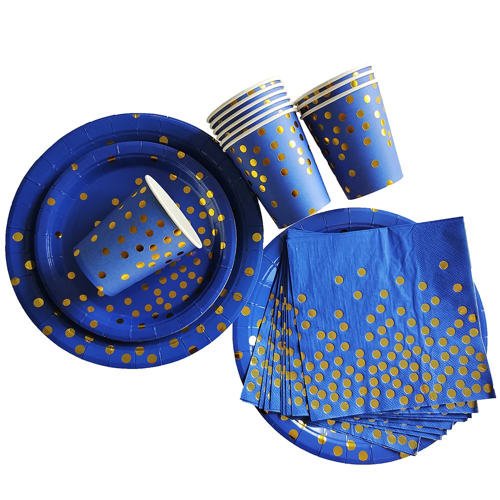 Blue Dot Disposable Tableware Sets Paper Cup Plates Straw for Diy Kids Birthday Party Adult Wedding Decorations Babyshower Decor