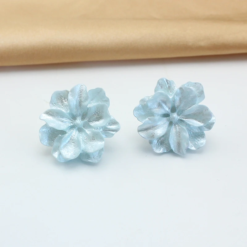 Big Camellia Gardenia Flower Stud Earring for Women Female Sweet Pink Blue Resin Jewelry Wedding Best Friend Christmas Gift