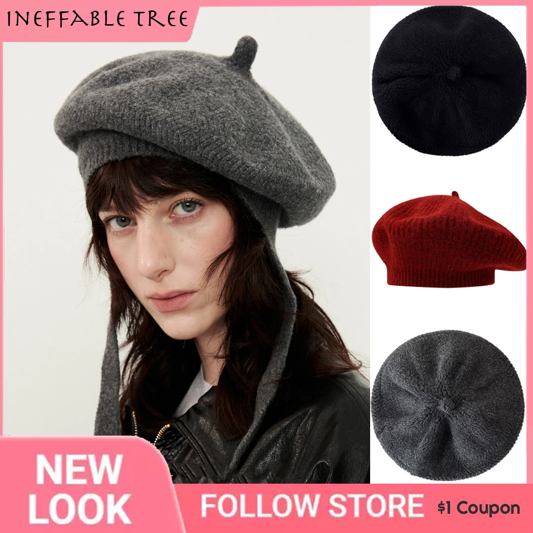 100 Wool Knit Beret Hats for Woman Lady Fall Winter Lacing Designer Ladies Fascinator Pillbox Pumpkin Flat Caps Casquette Homme