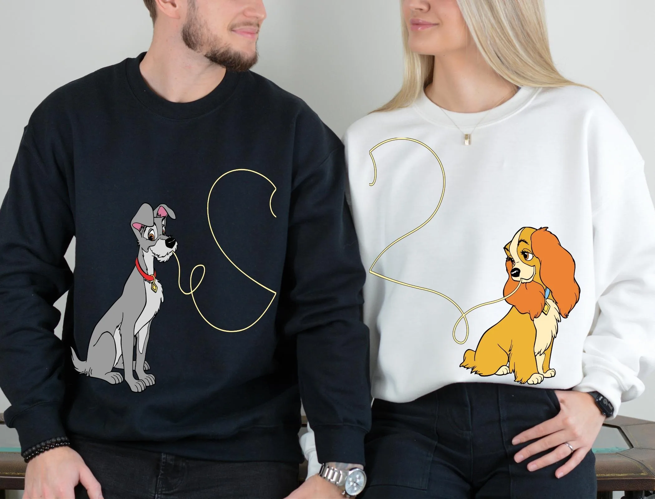 

Disney Lady And The Tramp Lovely Dog Boys Girls Couples Two Pack Crewneck Sweatshirt Soft Comfy Stylish Loose Large Fall Winter